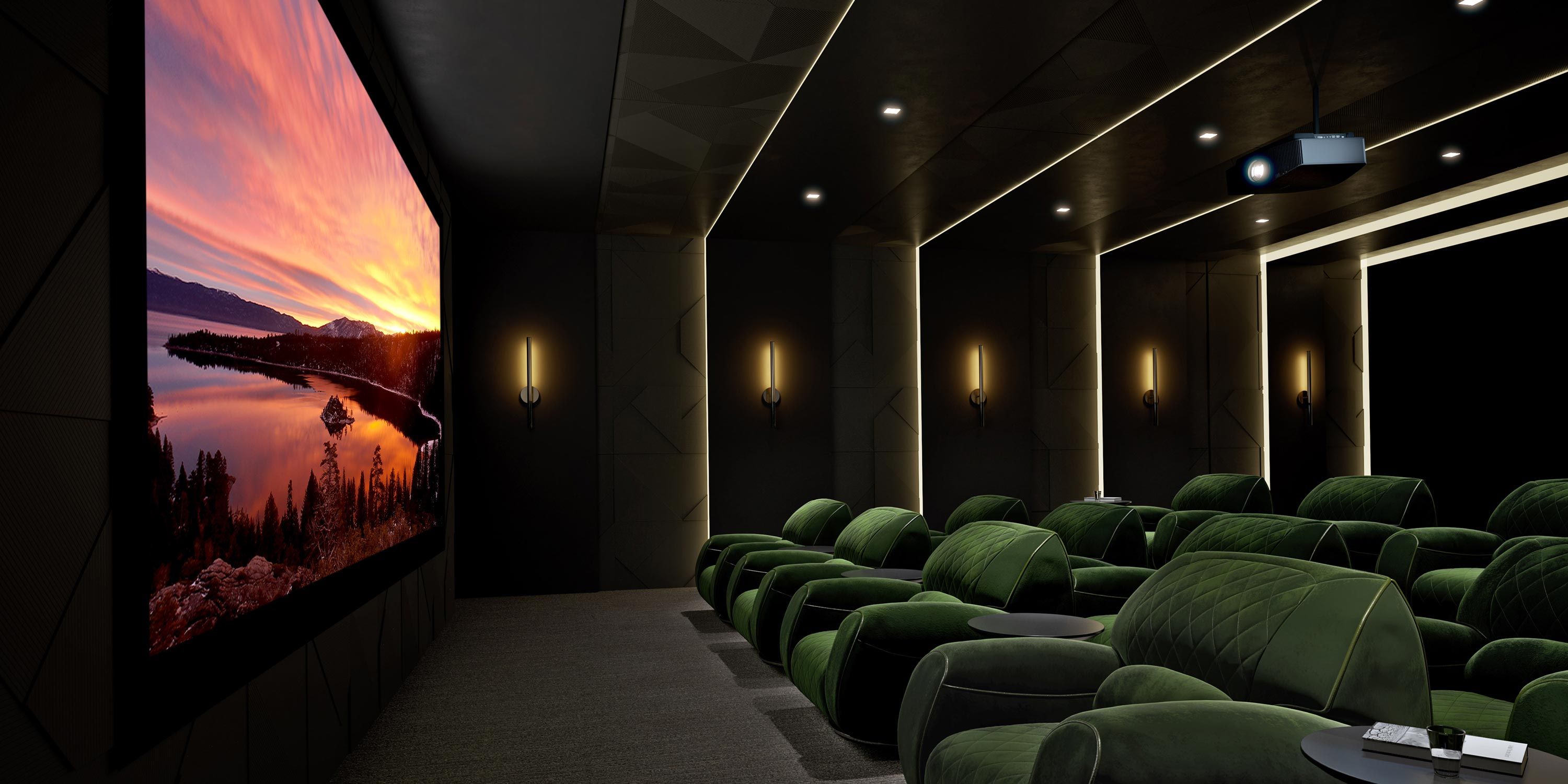 sony home theater with green seating and LED lighting